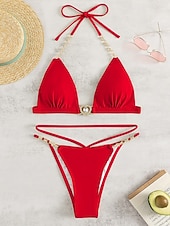 cheap Women's Swimwear-Women's Swimwear 2 Piece Cheeky Swimsuit Backless Vacation Beach Wear Solid Color Halter Neck Sleeveless Bathing Suits