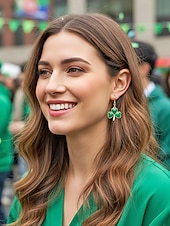 Недорогие Аксессуары-Женские серьги-подвески ко Дню Святого Патрика, дизайн с зеленым клевером и шляпой лепрекона, серьги-подвески из сплава, праздничные ирландские украшения для вечеринки для женщин.