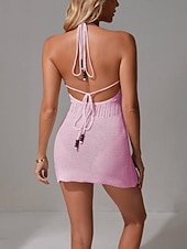 halpa Rantamekot-Naisten peitetty uimapuku mekko leikkaus virkattu lomarantalaitteet yksivärinen halterneck hihaton pitkähihainen uimapuku