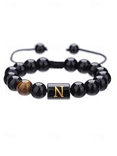 billige Menns smykker-Justerbart armbånd i naturstein for menn med alfabetbokstavdesign, kan tilpasses med 26 bokstaver, perfekt for gave, uformelle anledninger og spesielle anledninger
