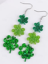levne Příslušenství-Dámské náušnice s trojlístkem ke Dni svatého Patrika, akrylový materiál, různé styly jetelů, lehké a třpytivé, doplňky pro dámy v irském stylu, ideální na průvody, večírky a sváteční oslavy.