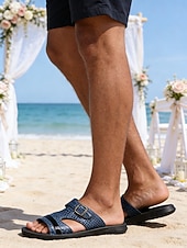 abordables sandales-Sandales à enfiler bleu marine pour homme – design moderne avec détails brillants, parfaites pour les journées à la plage, les tenues décontractées, les occasions informelles et les mariages.