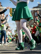 tanie Dzień Świętego Patryka-Damskie zielone, sznurowane botki do kostki z ozdobnym kokardką – stylowe i vintage na parady, uroczystości i festyny z okazji Dnia Świętego Patryka