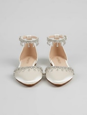 preiswerte Braut-Weiße Hochzeits-Ballerinas für Damen – elegante Brautschuhe mit Strass-Fesselriemchen für Bräute und formelle Anlässe