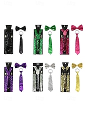 abordables Accesorios-Conjunto de tirantes y corbata de poliéster con lentejuelas para hombre, diseño de corbata con cremallera, varios colores, perfecto para el Día de San Patricio y celebraciones de carnaval.