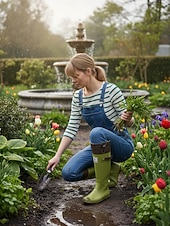 cheap Fashion Boots-Women's Foldable Green Rain Boots - Waterproof, Adjustable Cuff Garden Boots with Non-Slip Sole | Practical Casual Style for Gardening, Yard Work, Outdoor Errands &amp; Rainy-Day Walks