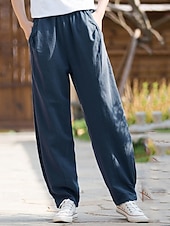 preiswerte Unterteile-Damen Hose aus Baumwollleinen Chinos Sommerhose Lange Unterhosen Urlaub Streetwear Basic Volle Länge Mittlere Taillenlinie Einfach Tasche Elastischer Bund Bequem Komfort Unelastisch Täglich Outdoor