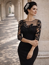 abordables Longitud del té-Funda Columna Hasta la Rodilla Corto Mini Vestido de Fiesta Vestido Cóctel Vestido Invitada Boda Vestido de Madrina Manga Larga Escote de ilusión Elegante Invitado a la boda El derby de Kentucky