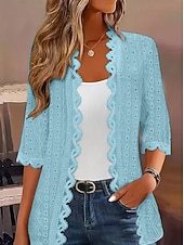 abordables Abrigos &amp; Trench-Mujer Chaqueta casual Cómodo Transpirable Tejido en Punto Casual Plano Casual Vacaciones Calle Ropa Cotidiana Frente Abierto Regular Sin Cuello Ajuste regular Manga Larga Ropa de calle Azul Piscina