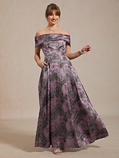 abordables Robe Fleurie-Femmes Robe maxi Robe ajustée et évasée Robe à épaules dénudées Élégant Soirée Jacquard Métallique Coupe régulière Fleuri Sans manches Épaules Dénudées Violet