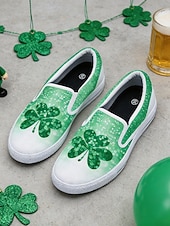  Dámské nazouvací tenisky na Den svatého Patrika s roztomilým potiskem pejsků a jetelů – pohodlné zelené plátěné boty na průvody, festivaly i běžné nošení