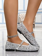 cheap Women's Flats-Women's Sparkly Mary Jane Flats - Sequin Glitter Ballet Shoes with Adjustable Strap, Comfortable Everyday Style for Casual Outfits- Walking &amp;Daily Wear