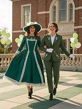  Γυναικεία πράσινα και μαύρα παπούτσια με τακούνι και κορδόνια – vintage σχέδιο με κονκάρδες στα δάχτυλα και στυλ Αγίου Πατρικίου, ιδανικά για εορταστικές εκδηλώσεις και γιορτές.