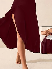 baratos Saias Ativas-Mulheres Elegante Estilo bonito Médio Cintura Alta Saias Tecido Franzido Hem irregular Sem Elasticidade Diário Praia Preto Vermelho Azul Roxo Verão