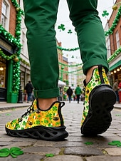  Pánské tenisky na Den svatého Patrika – zelený a květinový design s detaily trojlístku, ideální pro slavnostní oslavy