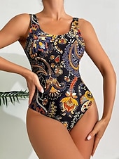 Χαμηλού Κόστους Ολόσωμα μαγιό-Γυναικείο One Piece μαγιό αδυνάτισμα με boho σλιπ παραλία καλοκαίρι γραφικά paisley U λαιμόκοψη χωρίς μανίκια