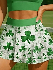  Sint Patrick Dames Clover Casual rok Tennisrok Stijlvol Opdrukken UV-Bescherming Elastisch Tennis Augurkbal Hardlopen Kleding Onderlichaam Groen Tenniskleding