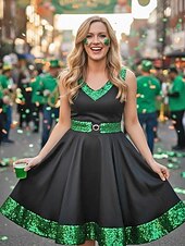 baratos Dia de São Patricio-Cinto feminino de lantejoulas, em poliéster elástico, disponível em várias cores, perfeito para o Dia de São Patrício, carnaval e uso diário.