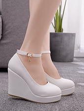 זול נעלי פאמפ קלאסיות-בגדי ריקוד נשים יומי קוקטייל נשף רקודים אבזם פלטפורמה בוהן עגולה אלגנטית אופנתי סגנון חמוד PU אבזם לבן