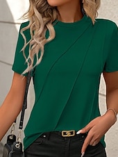 abordables T-shirt uni-Femmes T-shirt Rayé Classique Occasionnel Manche Courte Col ras du cou Hauts Réguliers Quotidien Sortir Week-end Jaune Vin Vert Gris Été Printemps