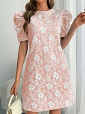 economico Abito Floreale-Per donna Mini Abito Abito Stampato Vintage Manica a Palloncino Quotidiano All'aperto Uscire Vestibilità regolare Floreale Manica Corta Girocollo Blu Bianco Rosa Estate Primavera