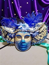 billiga Tillbehör-Kvinnors röd- och guldvenetiansk karneval Mardi Gras mask med fjädrar och blommiga detaljer – Perfekt för Mardi Gras och maskeradfester