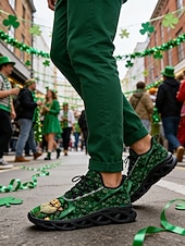  Herrsneakers med St. Patrick's Day-tema – rolig grön design med tryck av gnomer och dödskalle, perfekt för St. Patrick's Day-firanden och vardagskläder