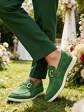 economico Mocassini-scarpe slip-on verdi da uomo con fibbia, scarpe casual eleganti per uomini alla moda, perfette per incontri informali, feste, abbigliamento quotidiano e matrimoni