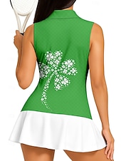  San Patrizio Per donna Floreale Trifoglio Maglietta sportiva Polo da golf Canotta Maglia da tennis Senza Maniche Floreale Bottoni UPF50+ Resistente ai Raggi UV Alta elasticità Traspirante Pallavolo