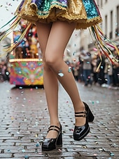 お買い得  女性の靴-女性用マルディグラ赤のパテントフェイクレザープラットフォームヒールにダブルバックルのメリージェーンシューズ - カーニバル、パレード、フェスティバルのお祝いに最適