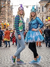 levne Dámská obuv-Dámské fialové třpytivé slip-on tenisky na Mardi Gras – Třpytivé boty pro hudební festivaly karnevalové párty a výrazné pouliční oblečení