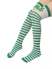 voordelige St. Patrick&amp;#39;s Day-Damessokken in St. Patrick's Day-groen, tot de knie, met klavertje vier – perfect voor feestelijke gelegenheden en de feestdagen.