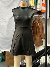 tanie mini czarna sukienka-Damskie Sukienka mini Czarna sukienka Elegancja Moda Nowoczesny Codzienny Wyjściowe Weekend Regularny Równina Bez rękawów Wysoki Czarny Wiosna Jesień Zima