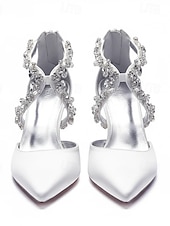 preiswerte Braut-Weiße Brautschuhe mit spitzer Zehenpartie und Kristallriemen – elegante Hochzeitsschuhe für glamouröse oder klassische Hochzeiten