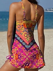 Χαμηλού Κόστους Τανκίνι-Γυναικεία Μαγιό τανκίνι Φούστα Μαγιό Κομψό Διακοπές Φλοράλ Γραφική Βουτιά Αμάνικο Μαγιό