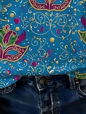 preiswerte Kunst &amp; Design T-Shirt-Karnival Damen T Shirt Druck Grafik Vintage Lässig Kurzarm V Ausschnitt Normale Oberteile Täglich Wochenende Urlaubskleidung Blau Sommer Frühling