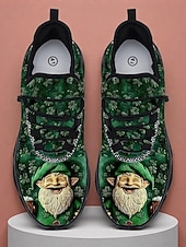  Herrsneakers med St. Patrick's Day-tema – rolig grön design med tryck av gnomer och dödskalle, perfekt för St. Patrick's Day-firanden och vardagskläder
