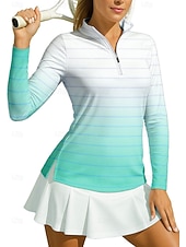 baratos Camisa Feminina-Mulheres Gradiente Riscas Camisa Esportiva Camisa polo de caminhada Camisa de tênis Top de tênis Manga Longa Zíper Floral UPF50+ Resistente a UV Elasticidade Alta Pavio Humido Respirável Tênis Golfe