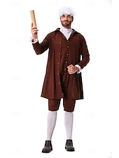 voordelige Outfits-250e jubileum VS Rococo Barok Outfits Lange Mouwen George Washington Koloniaal Onafhankelijkheidsoorlog Kostuum Voor heren Carnaval Independence Day 4 juli Volwassenen Jas Broeken Kraag