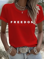  Independence Day Patriotic Women's T Shirt Graphic Letter Flag Vintage Stylish Classic Short Sleeve Crew Neck Regular Tops Daily Weekend Print Black White Red Summer Spring