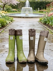 cheap Fashion Boots-Women's Foldable Green Rain Boots - Waterproof, Adjustable Cuff Garden Boots with Non-Slip Sole | Practical Casual Style for Gardening, Yard Work, Outdoor Errands &amp; Rainy-Day Walks