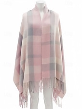 cheap Women's Scarves-Women's Faux Wool Polyester Scarf, Plaid Design, Multiple Colors, Perfect for Winter and Casual Wear