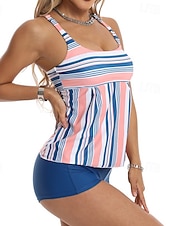 economico Surfing Tankinis &amp; Bikinis-Per donna Costume da bagno Tankini Costume da bagno a due pezzi A righe Controllo della Pancia Elastico Senza Maniche Costume da Bagno Surf Spiaggia Vacanze Estate
