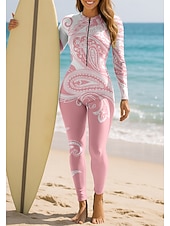 preiswerte One Pieces Rash Guards-Damen Standard Anti UV Shirt Ganzkörper-Bademode Diveskin-Anzug Paisley-Muster Frontreißverschluss UPF50+ Schnelltrocknend Hohe Elastizität Langarm Bademode Badeanzug Surfen Kanufahren Tauchen Sommer