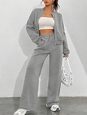 economico Set da due pezzi-Per donna Tuta Set di Pantaloni Bolero Top Manica Lunga Collo alla coreana Tinta unica Coulisse Moda Streetwear Casuale Quotidiano All'aperto Nero Rosa Azzurro cielo Primavera Vestibilità regolare