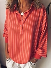 billige Enkle bluser-Dame Bluse Knapper Trykt mønster Stripet Stilfull Fritid Langermet Skjortekrage Vanlige topper Daglig Blå Gul Rød Grønn Vår Høst