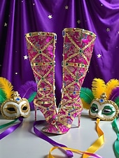 Χαμηλού Κόστους Γυναικεία παπούτσια-Γυναικείες Μπότες Ψηλοτάκουνες Διακοσμημένες με Λουλούδια και Λεπτομέρειες Κοσμημάτων Πολύχρωμο Στυλ Καρναβαλιού Ιδανικές για Μάρντι Γκρα και Εορταστικές Στιγμές