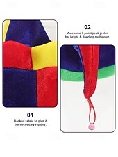 זול אביזרים-כובע ליצן של ג'סטר מרדי גרא ומערכת אף ליצן – מושלם לקרנבל ומסיבות מסכה