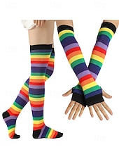 abordables Accessoires-Ensembles de chaussettes et gants à rayures montantes Mardi Gras pour femmes plusieurs couleurs design amusant et coloré parfaits pour le carnaval et les bals masqués