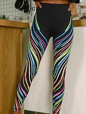 economico -Per donna Leggings Leggings comodi Vacanza Vintage Casual Lunghezza intera Vita Alta Grafico A righe Stampa Confortevole Alta elasticità Casuale Quotidiano Vacanza Blu Rosso Verde Primavera Autunno